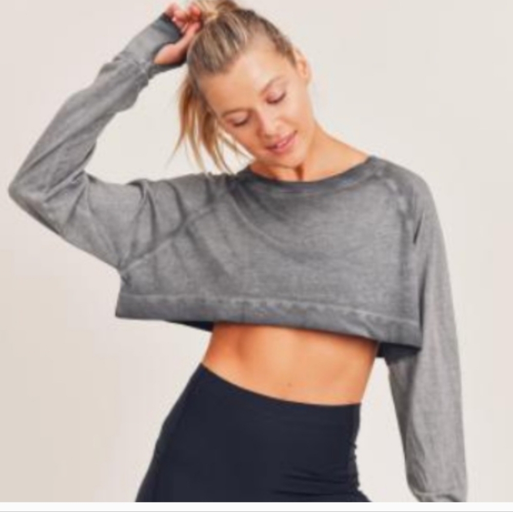 Mono B Gray Long-Sleeve Cropped Sweatshirt